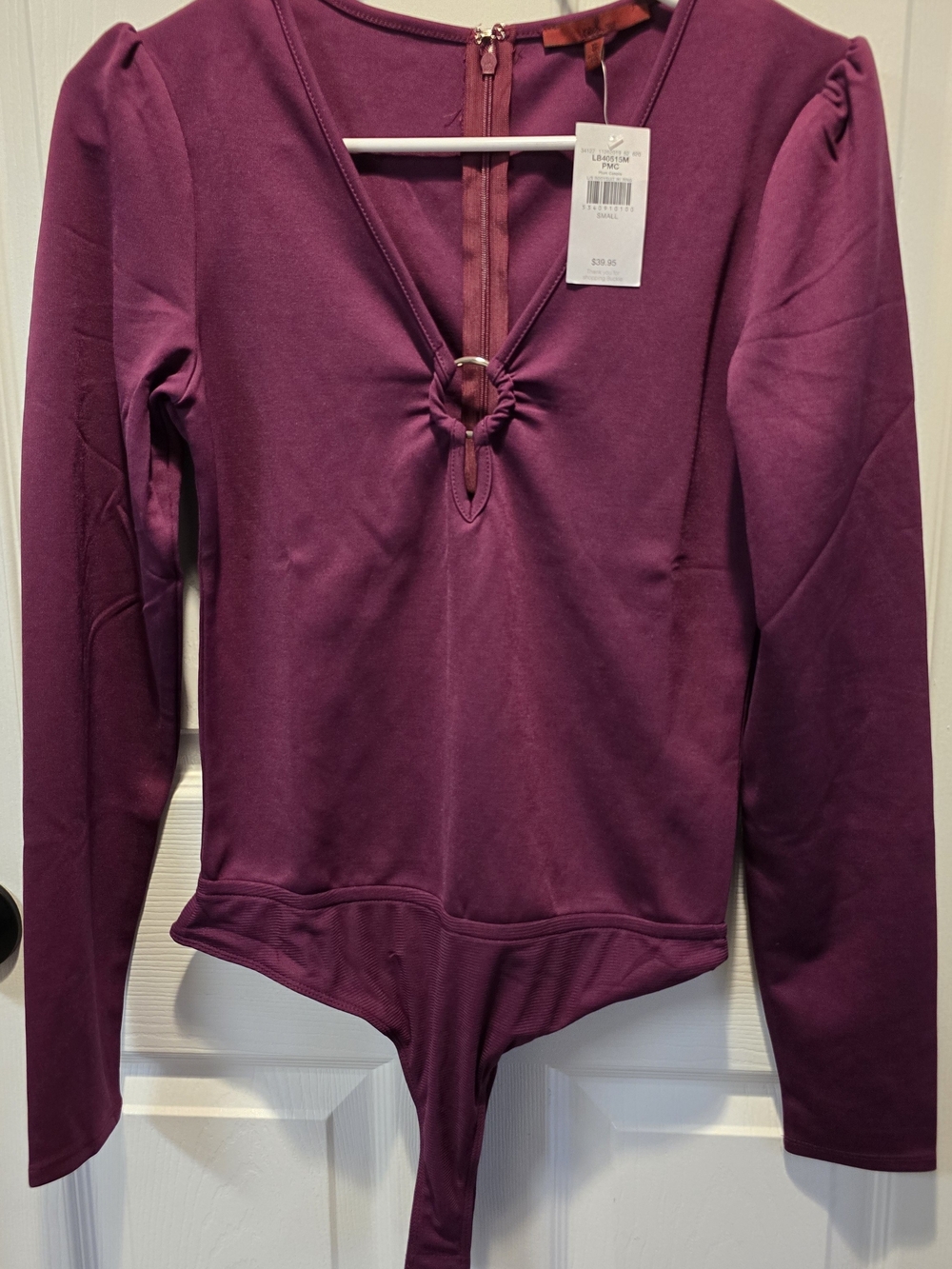 Women's Red by BKE Ring Detail Long Sleeve Bodysuit Burgundy Plum Size Small